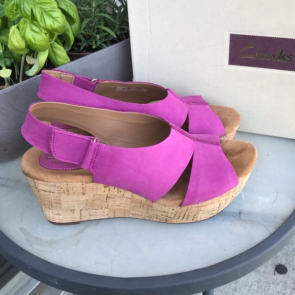 Clarks Shoes - Clarks “Caslynn Lizzie” Fuchsia Cork Wedges